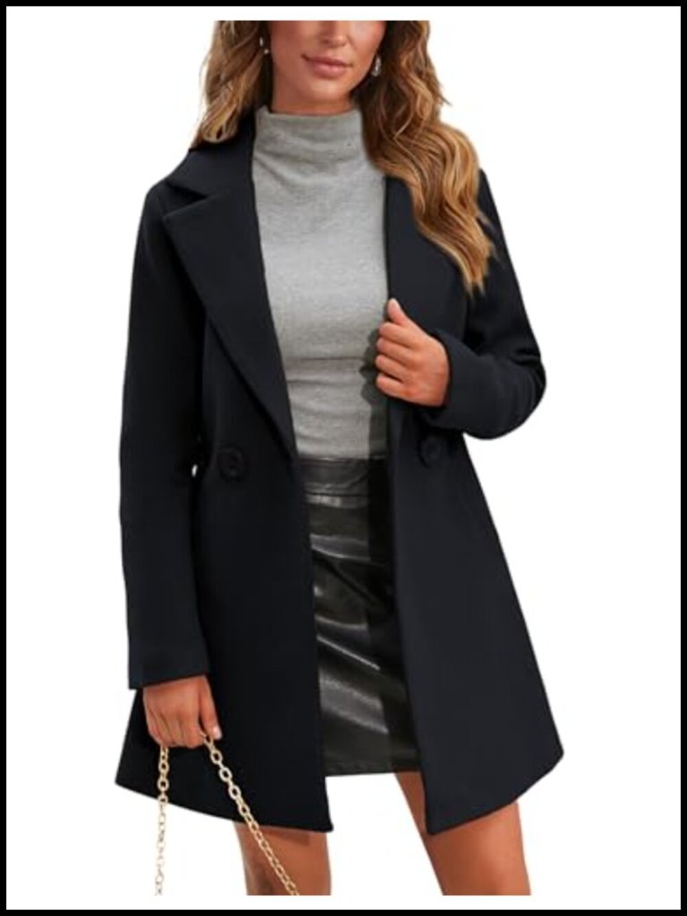 Women's Wool Pea Coat Double Breasted Trench Coat Notch Lapel